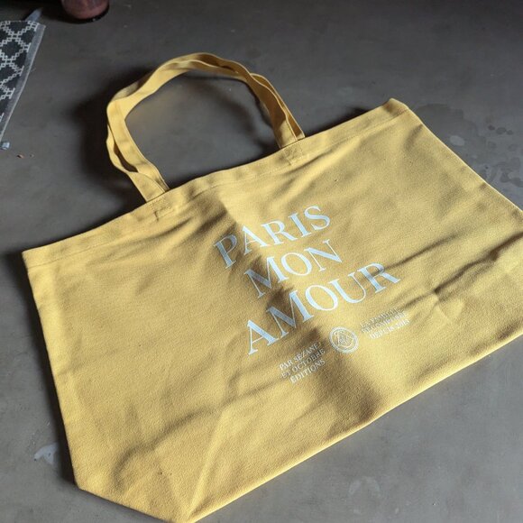 Sézane "Paris Mon Amour" Cotton Tote Bag | Yellow Ochre - Picture 7 of 12